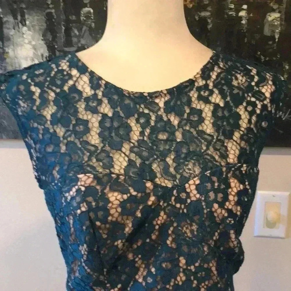 NWT Sandra Darren Green Sleeveless Classic Lace  Fit Flare w/peephole Back-10 - Picture 5 of 9